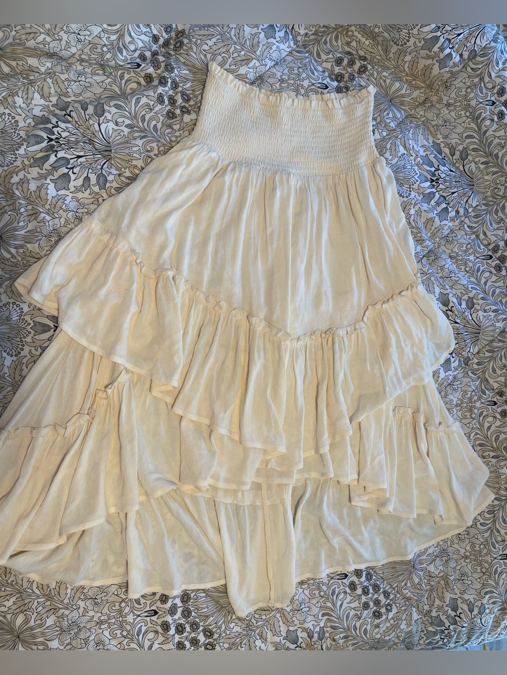 Bohemian High-Low Ruffle Maxi Skirt in Cream
